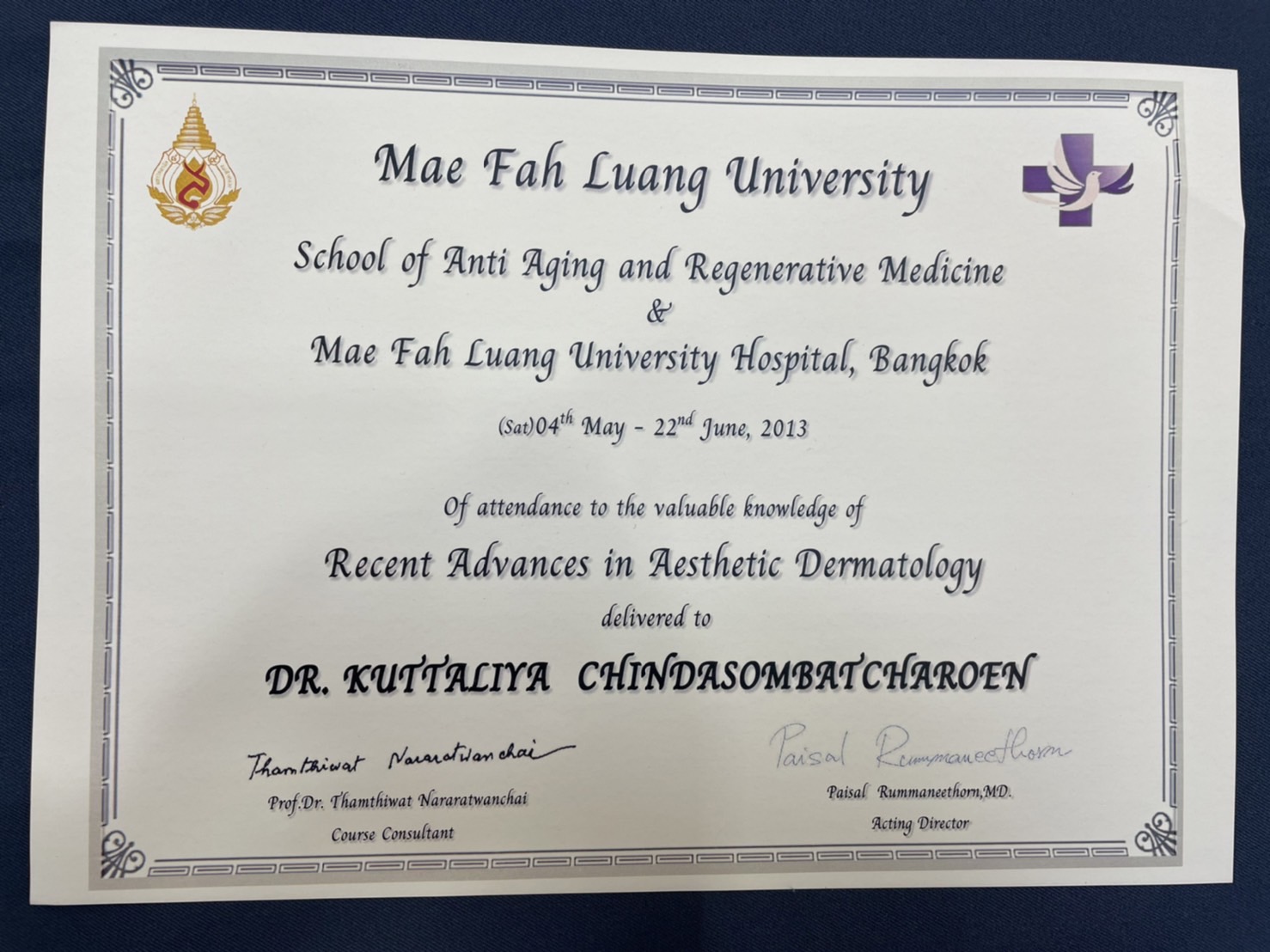 dr Kuttaliya Chindasombatcharoen Certificate (2)