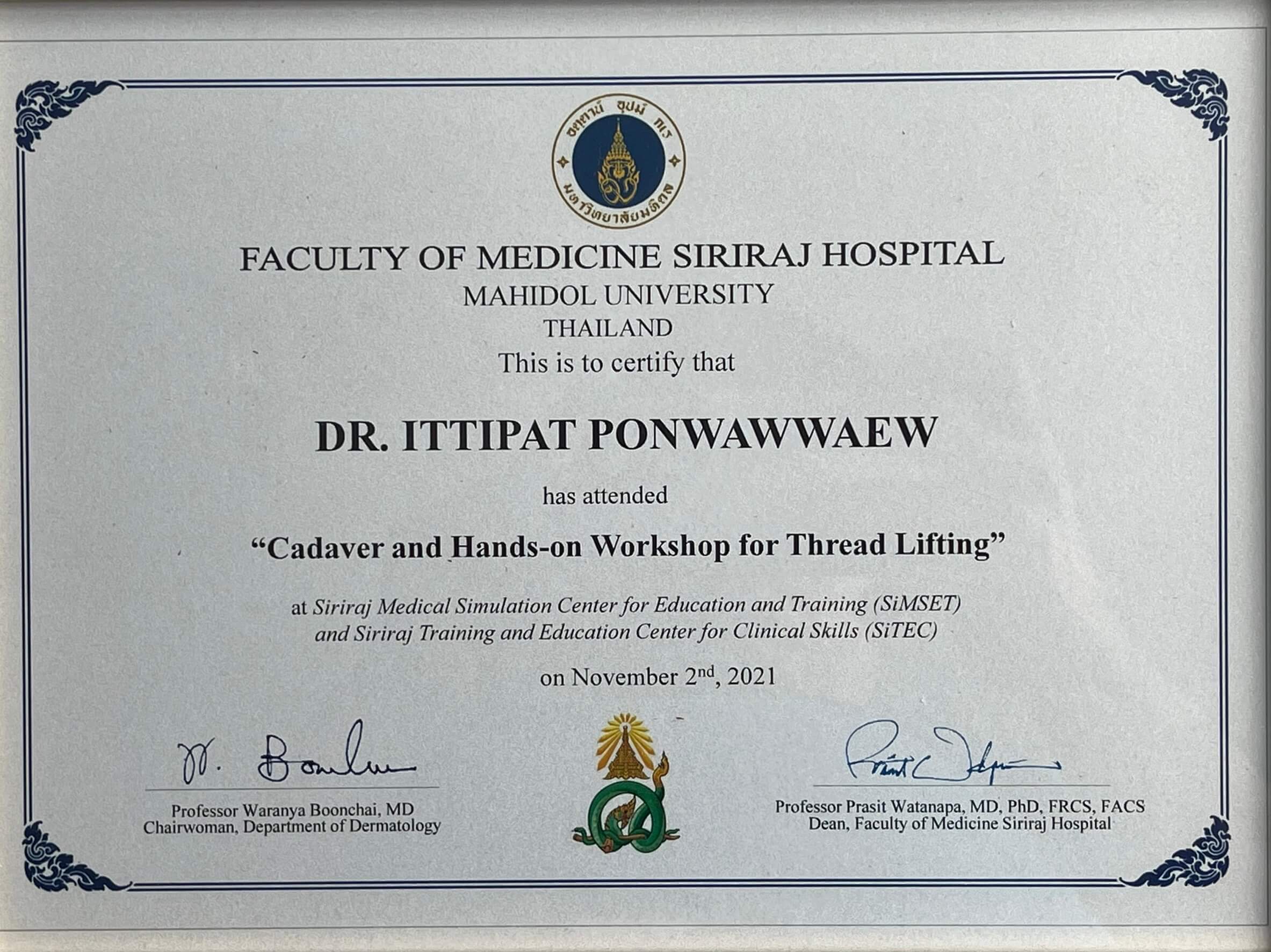 dr ittipat ponwawwaew certificate 1