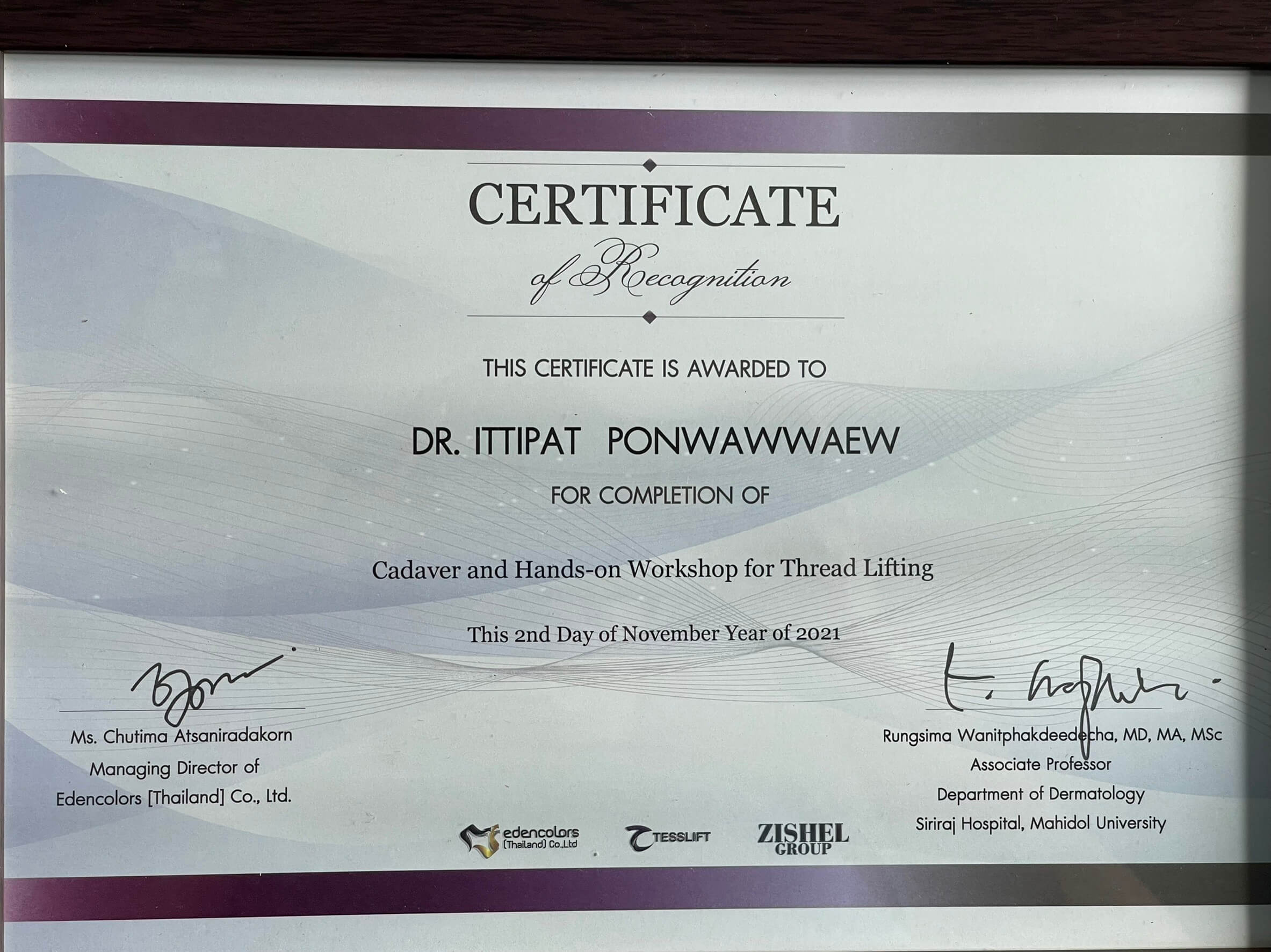 dr ittipat ponwawwaew certificate 2