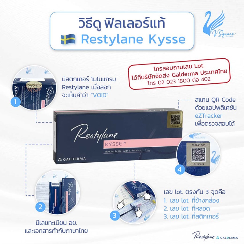 วิธีดูฟิลเลอร์แท้  Restylane Kysse